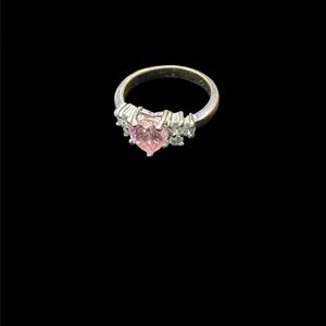 Heart-Shaped Pink Stone Ring with Clear Accents